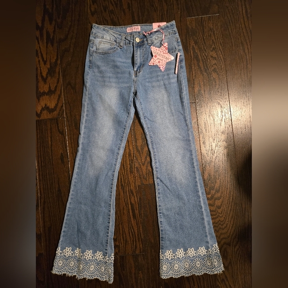 Girls Gogo Star Crochet Textured Denim Flare Pants Jeans Size 14 NWT - Picture 5 of 11